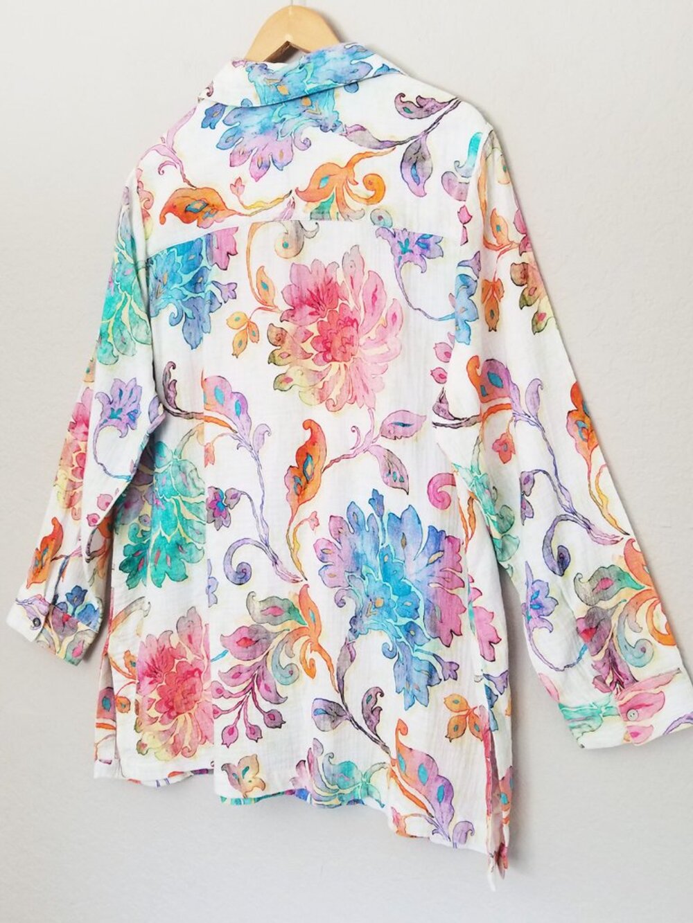 NEW Soft Surroundings Escambia Gauze Tunic Shirt 1X Multi Painterly Floral $110 - Picture 6 of 16